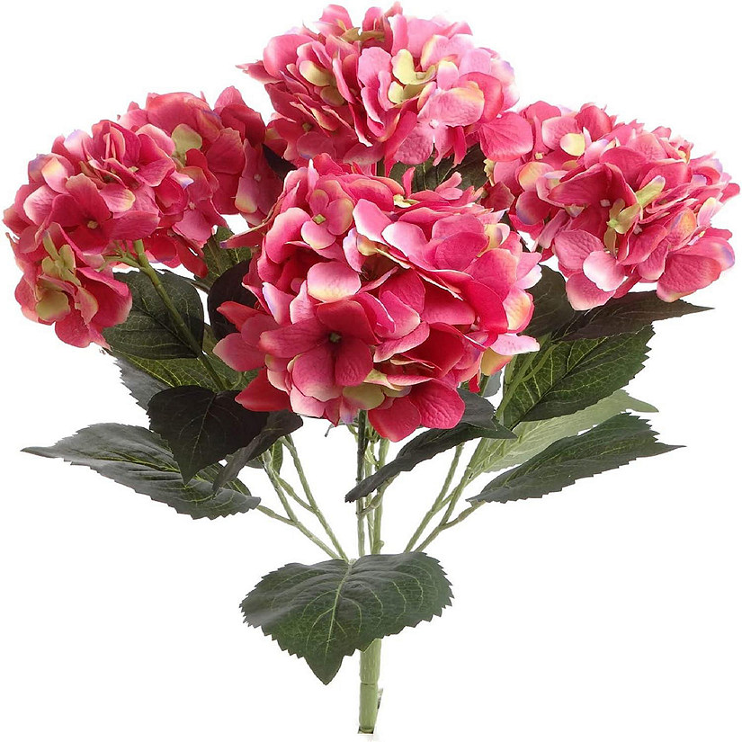 Floral Home Artificial Hydrangeas Bush with 7 Large Gorgeous Bloom Clusters Fuchsia 2pcs Image