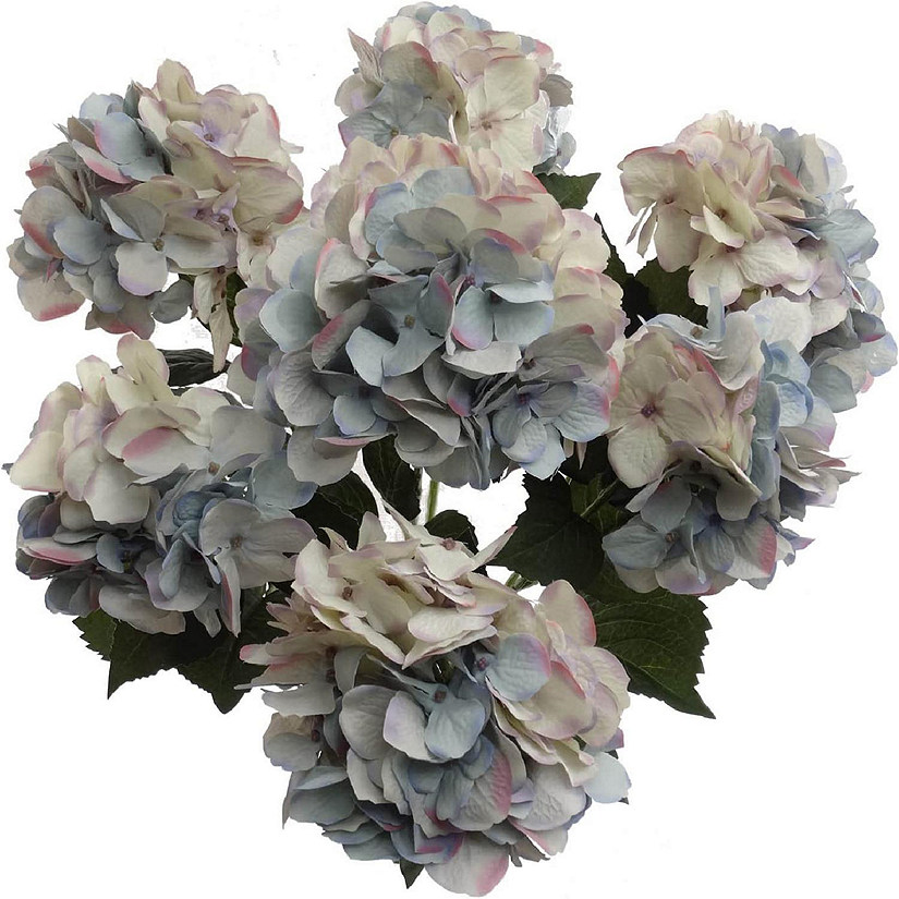 Floral Home Artificial Hydrangeas Bush with 7 Large Gorgeous Bloom Clusters Lavender Blue 2pcs Image