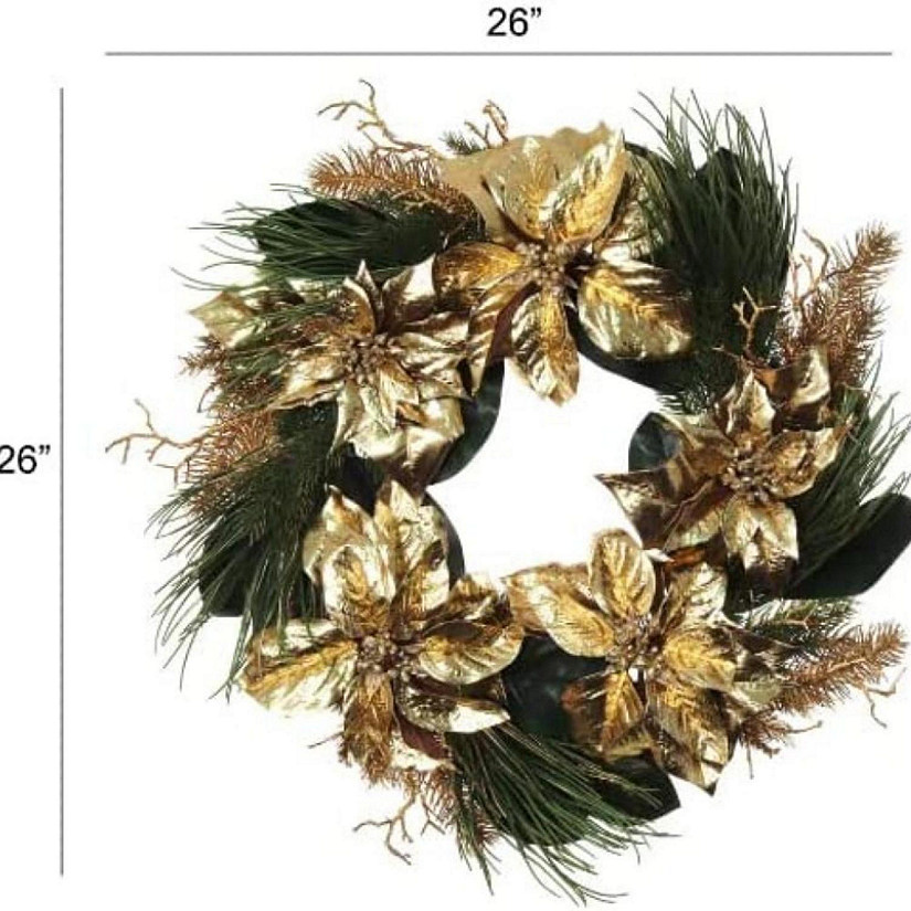 Floral Home Gold 26" Glitter Wreath Poinsettia, Set of  1pc Image