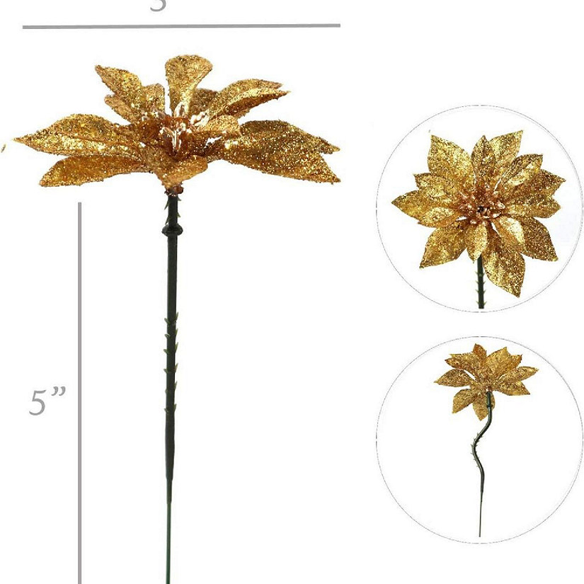 Floral Home Gold 4" Glitter Poinsettia Christmas Tree Picks, Set of 30 Image