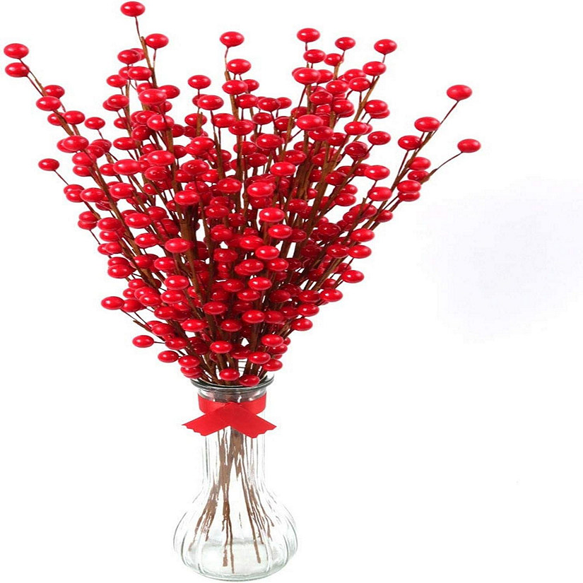 Floral Home Red Artificial Red Holly Berry Stem 24pcks
