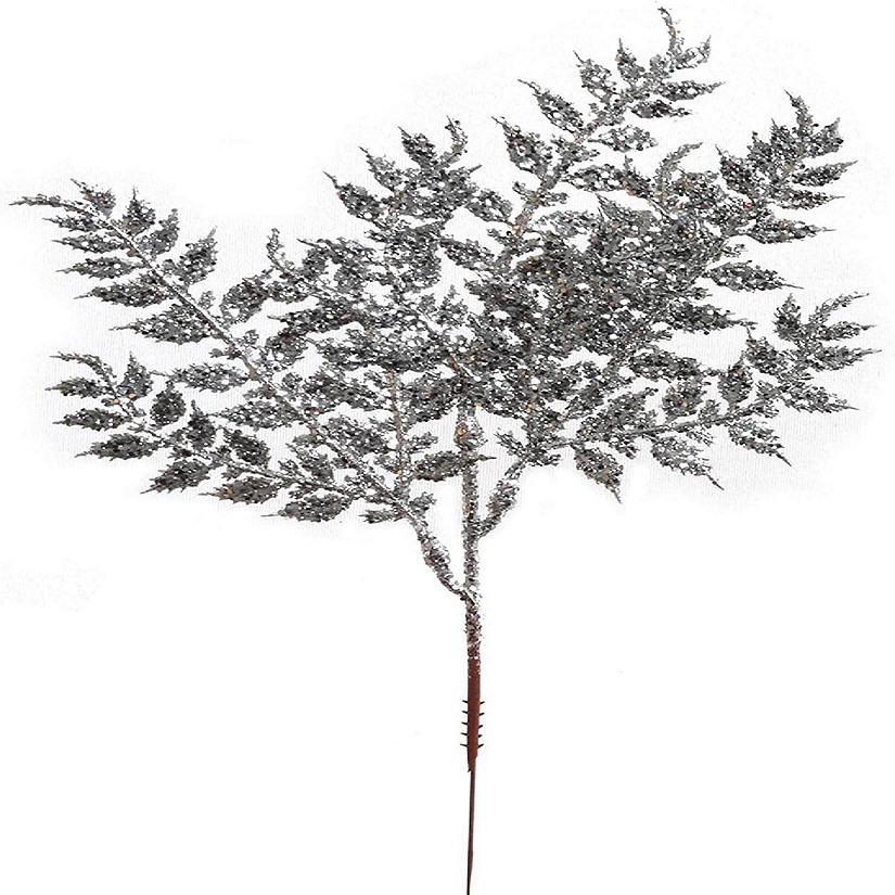 Floral Home Silver 10" Glitter Leaf Spray Christmas Tree Pick 24pcs