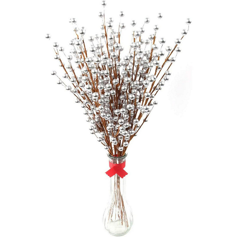 Floral Home Silver 19" Holly Berry Stem Picks 12pcs Image