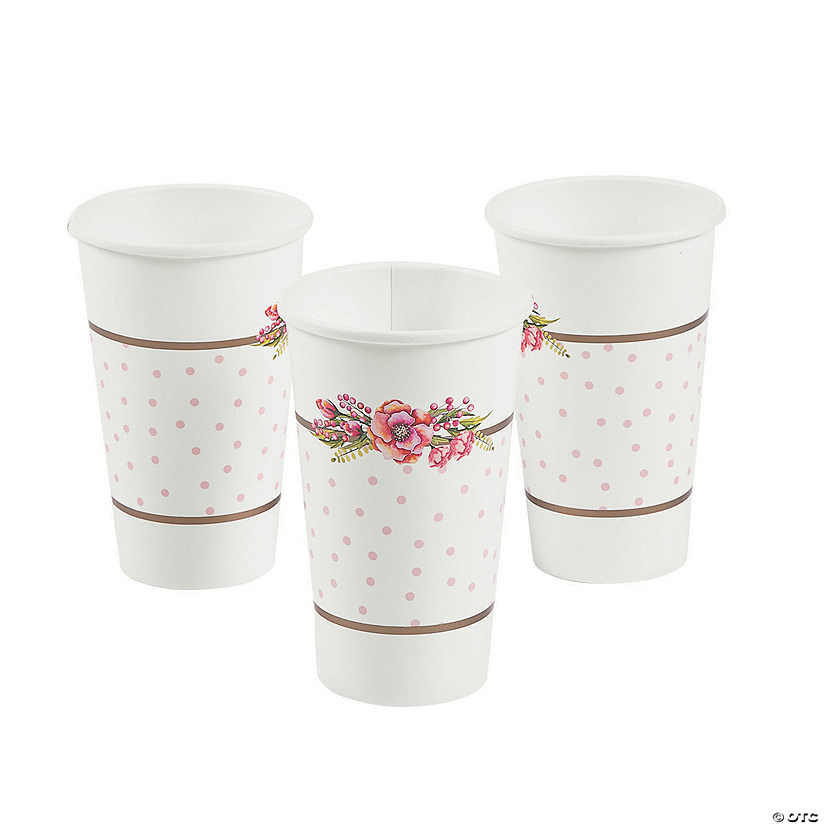 Floral Plaid & White Bridal Shower Paper Cups - 24 Ct. Image