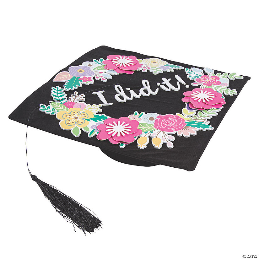 Floral Self-Adhesive Foam Mortarboard Decorating Kit for 4 Hats Image