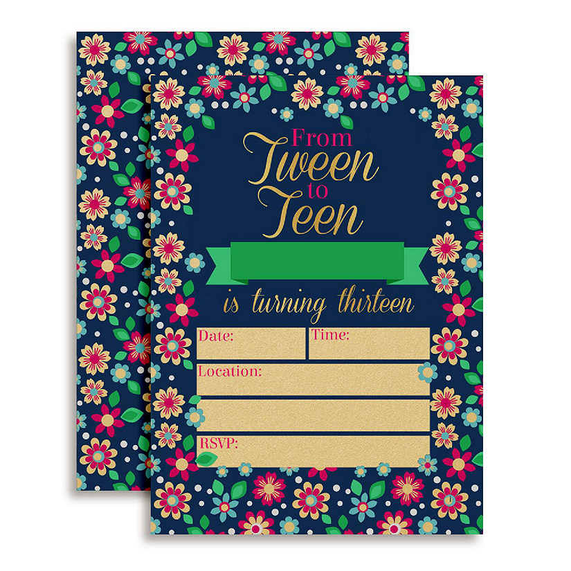 Floral Tween to Teen Thirteenth Birthday Invitations 40pc. by AmandaCreation Image