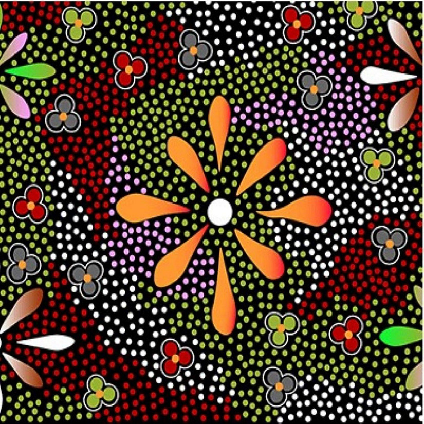 Flowers in the Desert Black Australian Aboriginal Cotton Fabric M  S Textiles Image