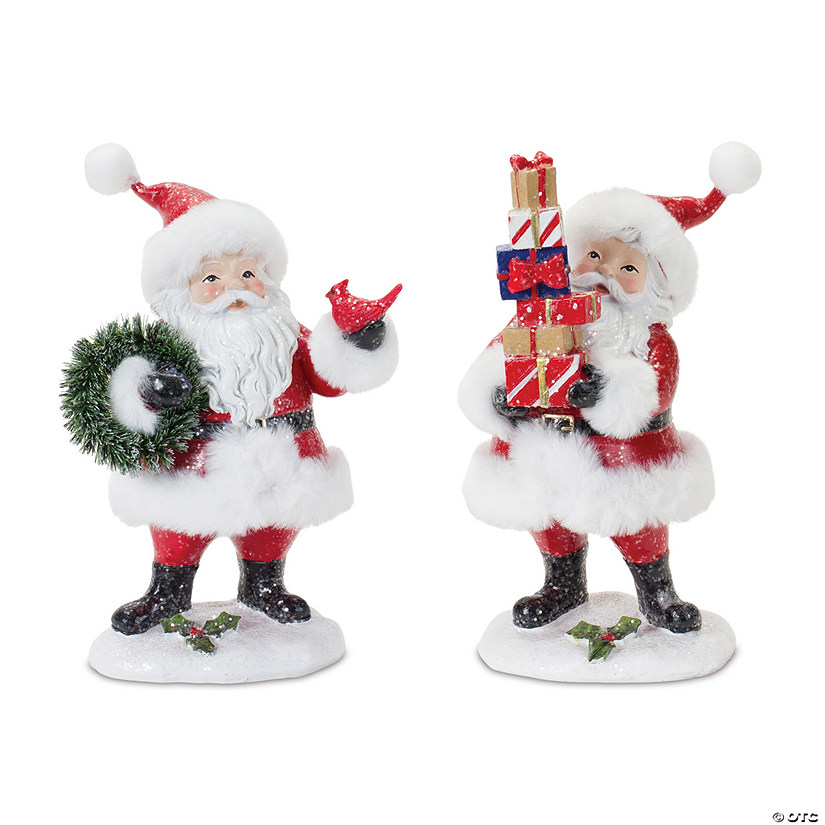 Fluffy Santa Figurine Santa (Set Of 2) 8.25"H Resin Image