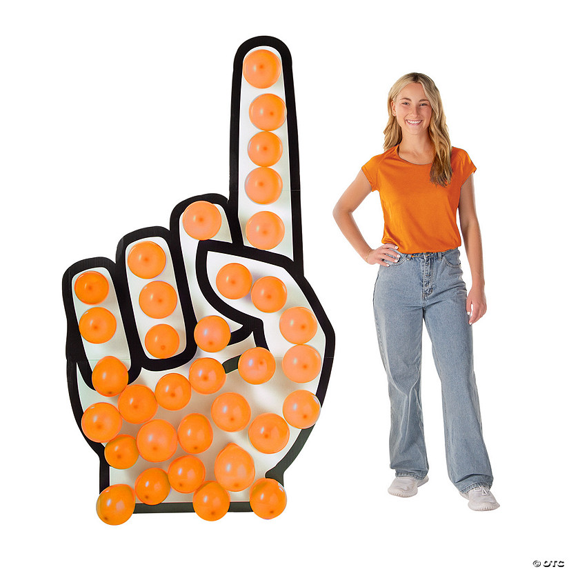 Foam Hand Cardboard Cutout Stand-Up with Orange Balloons Kit - 73 Pc. Image