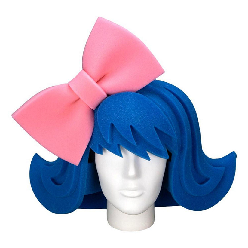 Foam Party Hats Blue Wig with Pink Large Bow Image