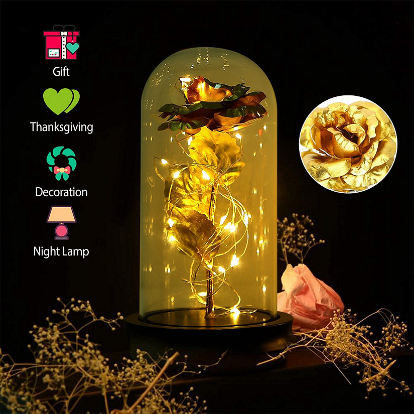 Foil Rose LED String Light Rose Fairy Lamp w/ Glass Dome For Valentines' Day Image