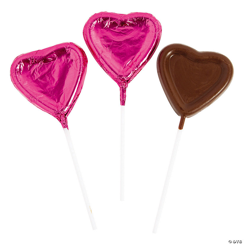 Foil-Wrapped Chocolate Heart Lollipops - 12 Pc. Image