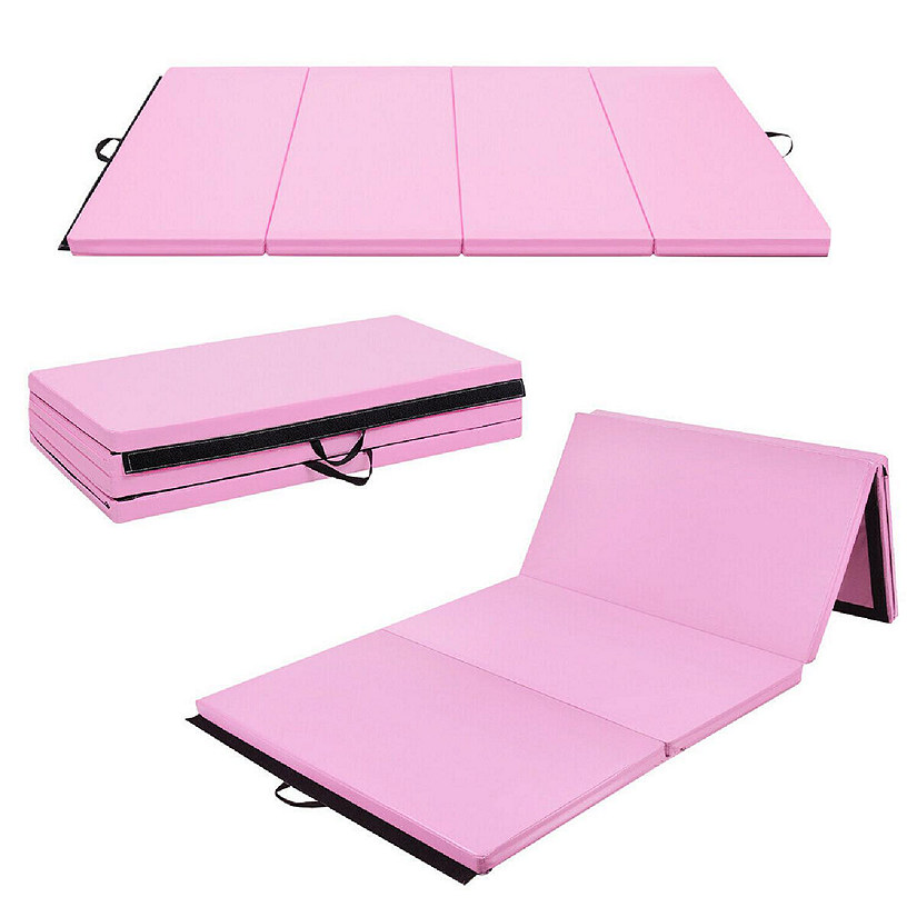 Folding Gymnastics Mat Four Panels Gym PU Leather EPE Foam Pink 4' x 8' x 2'' Image