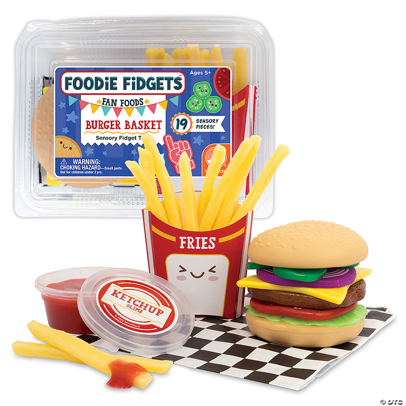 Foodie Fidgets Fan Foods: Burger Basket with 19 Tactile Sensory Pieces Image