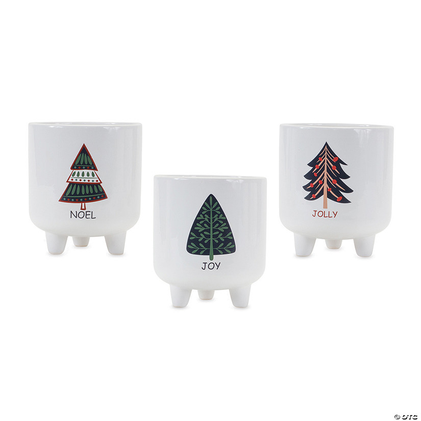 Footed Pine Tree Planter  (Set Of 3) 5.5"D X 6.25"H Dolomite Image