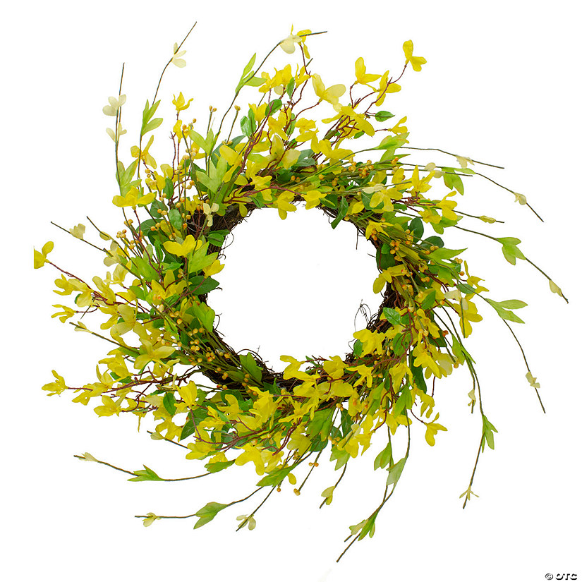 Forsythia and Leaves Artificial Spring Floral Wreath 20" Image
