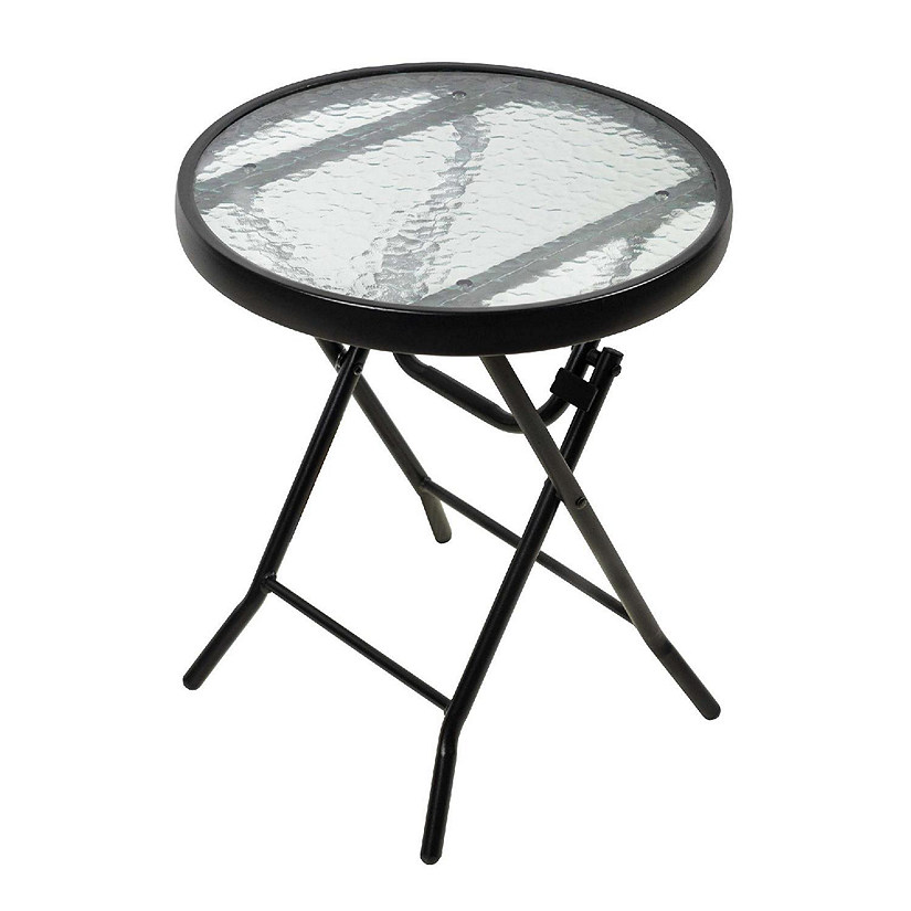 Four Seasons Courtyard Woodard Foldable Side Glass Top Table, Black, 16
