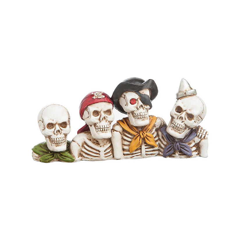 Four Skeleton Pirates in a Row Figurine 6.7 Inches Long New Image