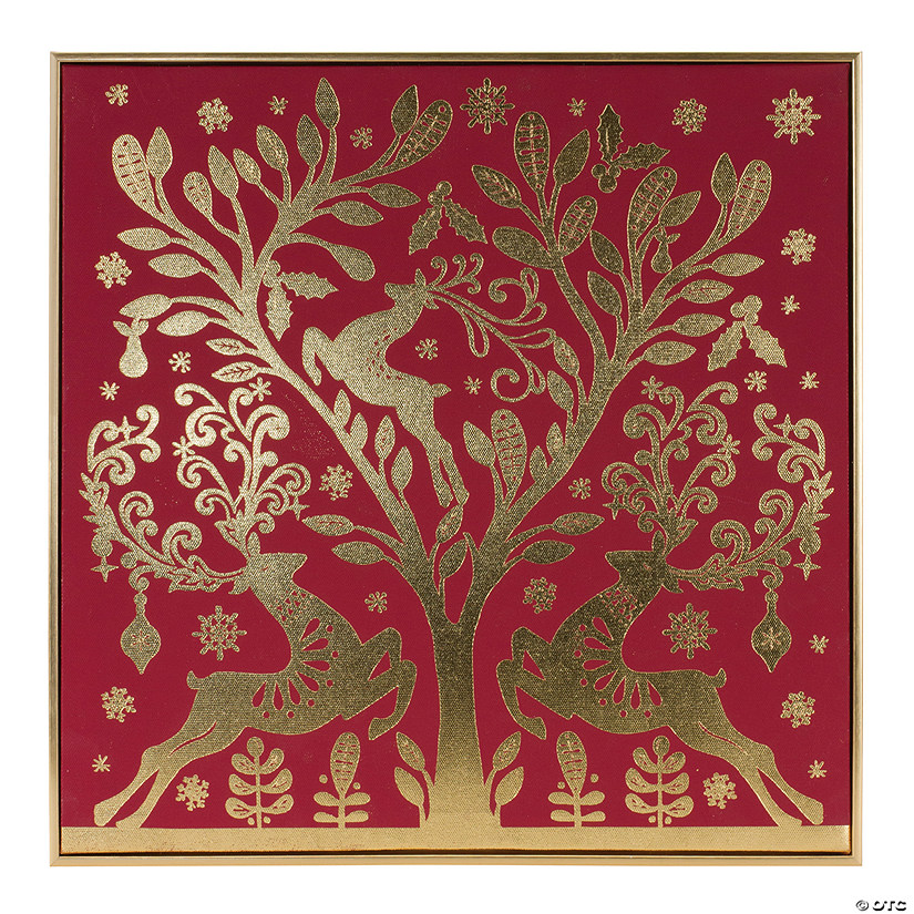 Framed Christmas Deer Print 15.5"Sq Mdf/Plastic Image
