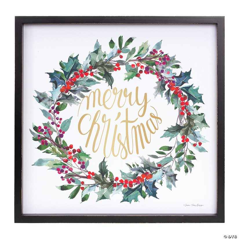 Framed Merry Christmas Wreath Print 15.75"SQ Image