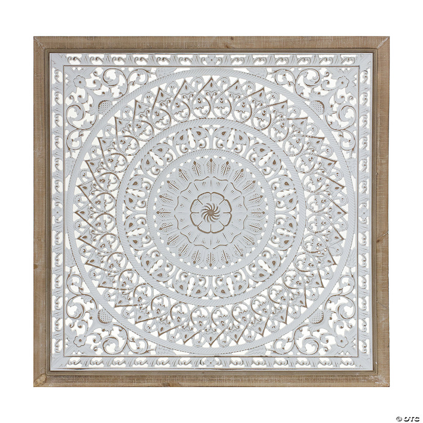 Framed Paper Mache Mandala Wall Plaque 25.5"Sq Iron/Wood Image