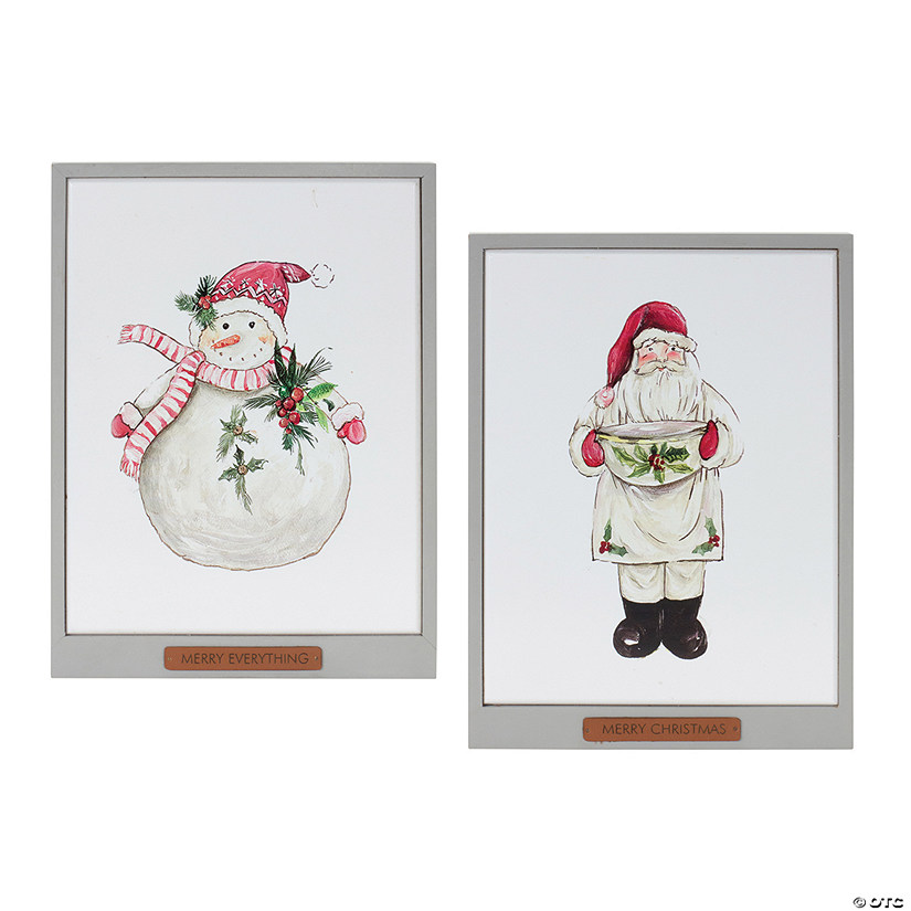 Framed Santa And Snowman Wall Art (Set Of 2) 10.5"L X 14"H Mdf Image