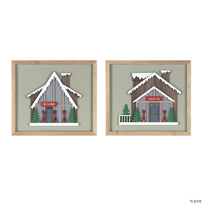 Framed Ski Lodge Wall Art (Set Of 4) 12"L X 10.75"H Wood/Mdf Image