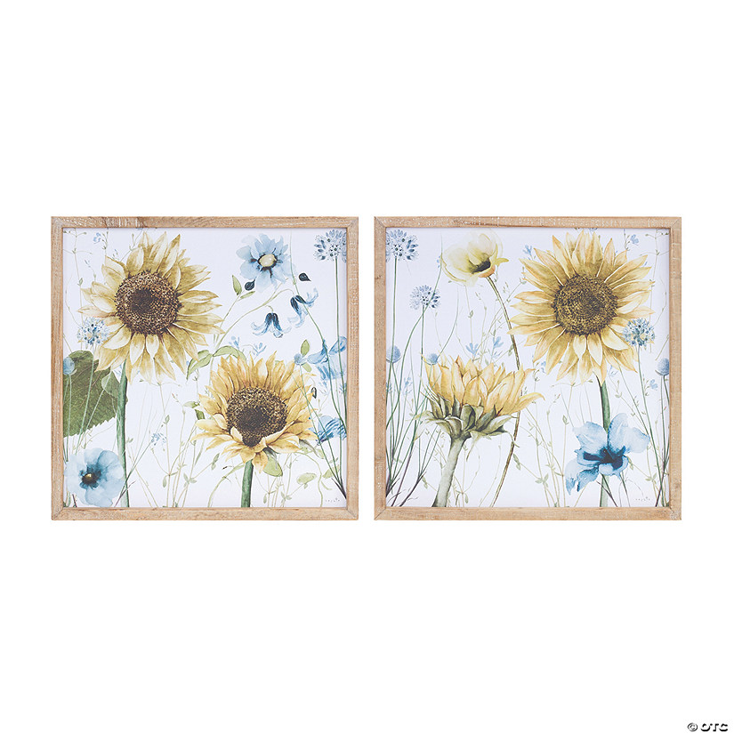 Framed Sunflower Floral Print (Set Of 2) 15.5"Sq Wood/Mdf Image