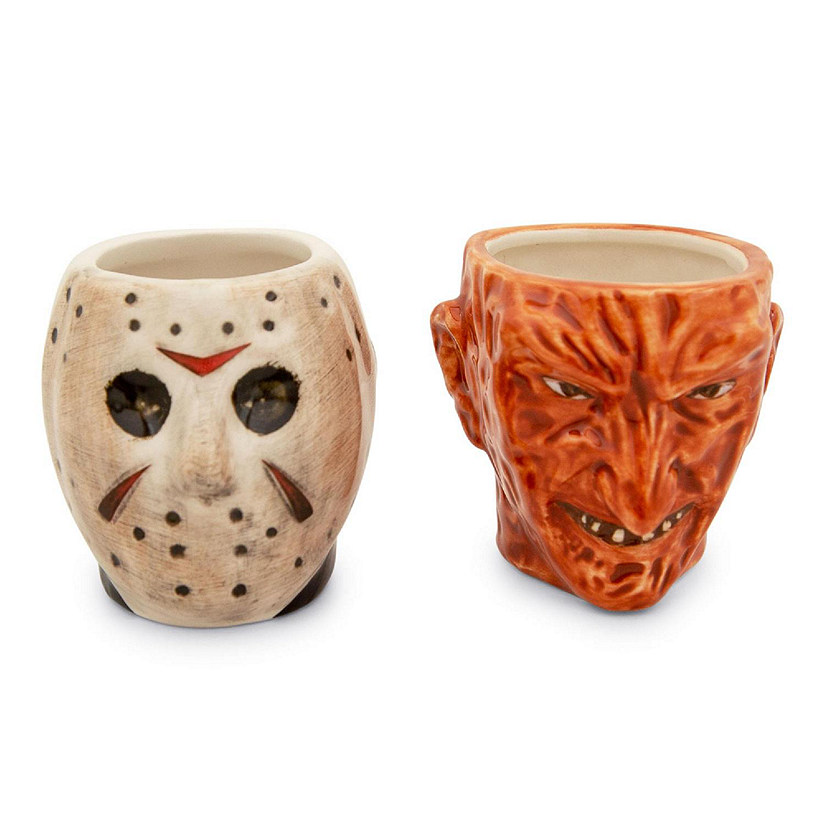 Freddy vs. Jason Faces 4-Ounce Sculpted Ceramic Mini Mugs  Set of 2 Image