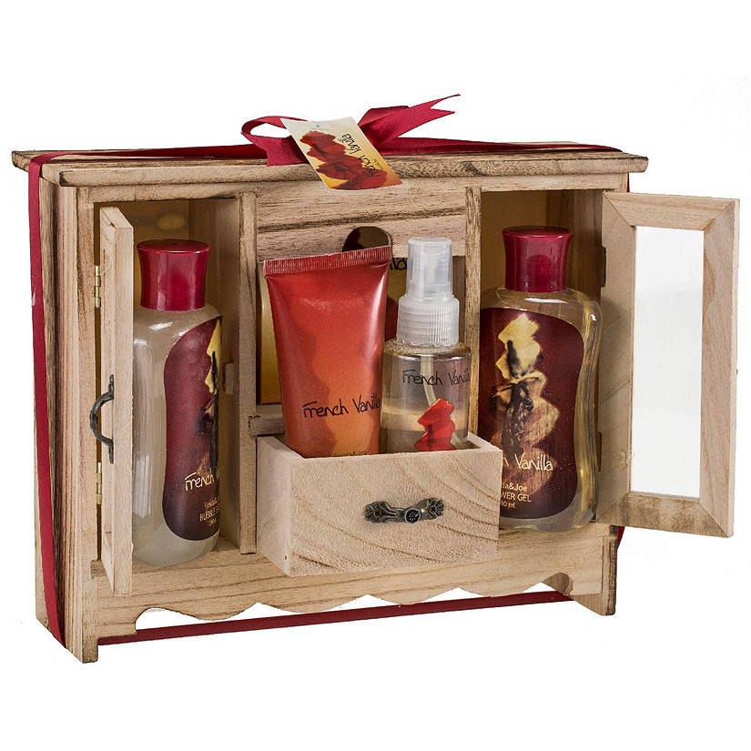 Freida and Joe French Vanilla Fragrance Spa & Skin Care Gift Set in Natural Wood Curio Image