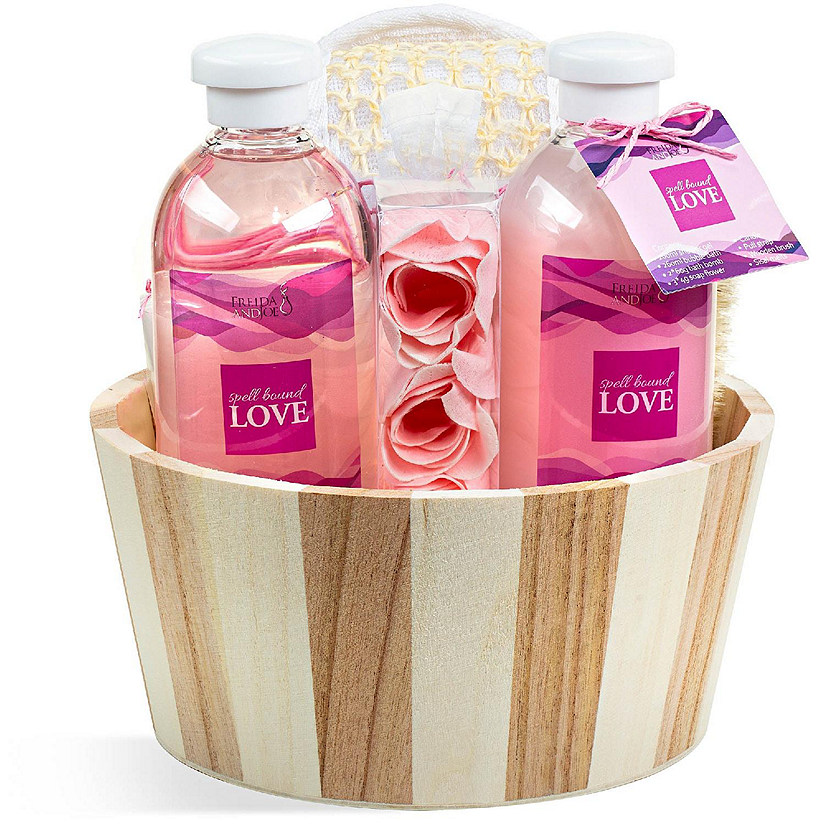 Freida and Joe Spell Bound Love Spa Skin Care Set in Vintage Wooden Gift Basket Image