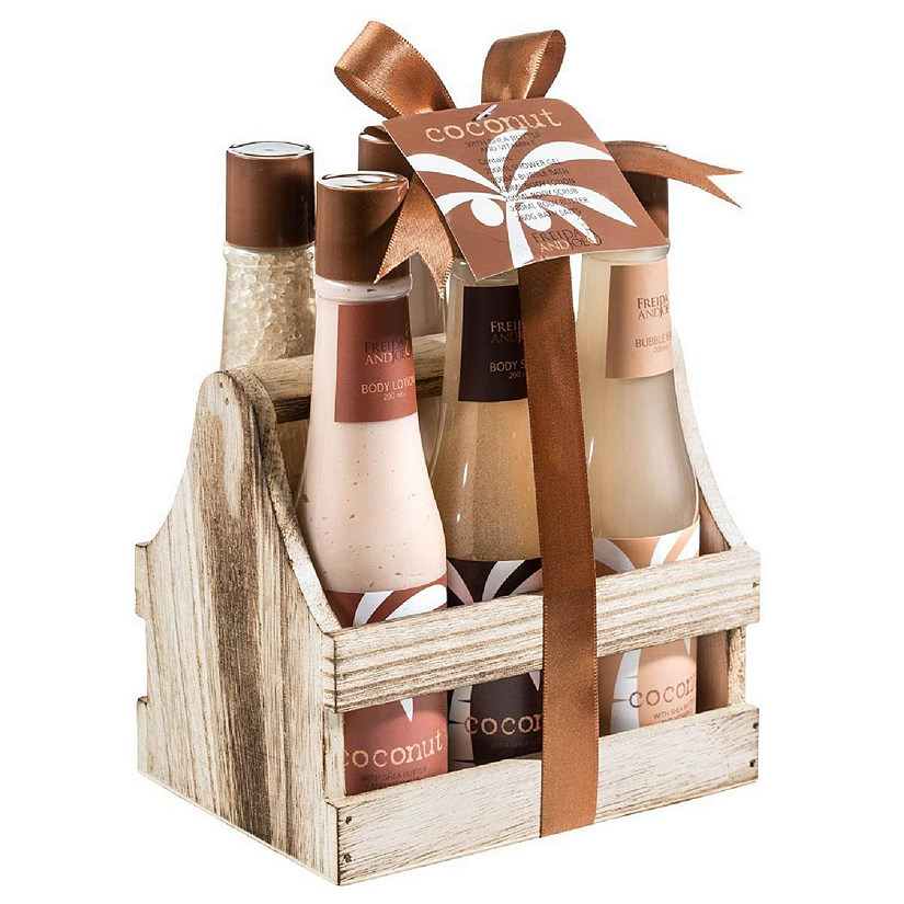 Freida and Joe Tropical Coconut Bath & Body Gift Set in a Wooden Caddie Image