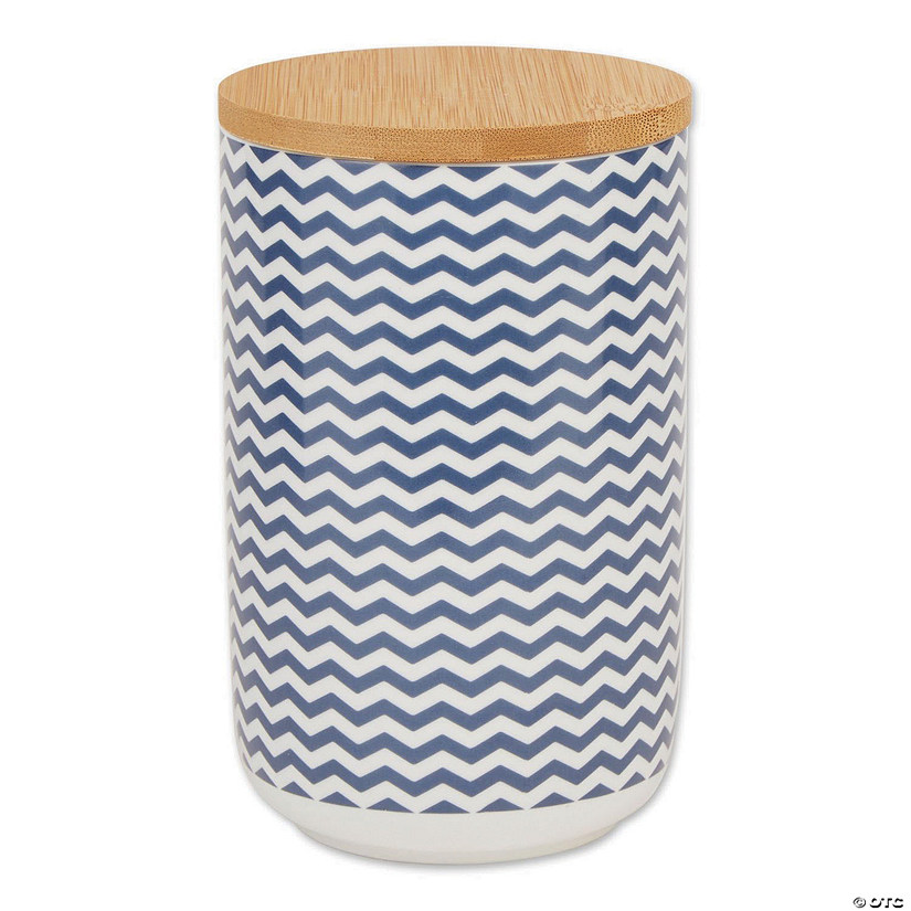 French Blue Chevron Ceramic Treat Canister Image