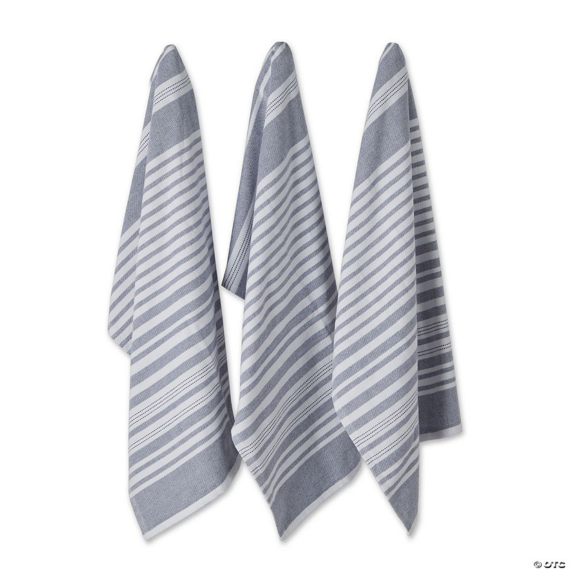 French Blue French Terry Variegated Stripe Dishtowel 3 Piece Image