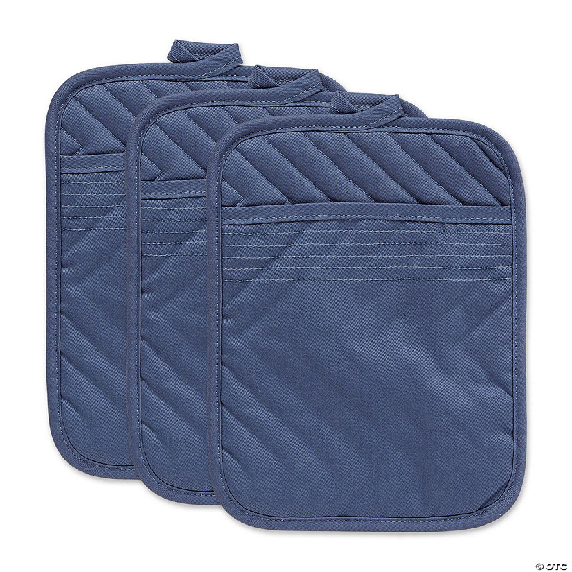 French Blue Quilted Potholder Set/3 Image