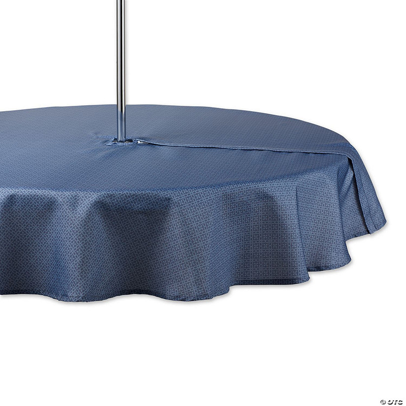 French Blue Tonal Lattice Print Outdoor Tablecloth With Zipper 60 Round Image