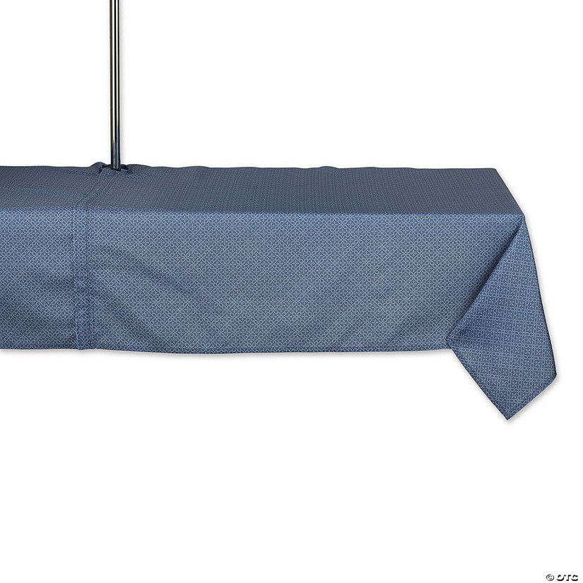 French Blue Tonal Lattice Print Outdoor Tablecloth With Zipper 60X120" Image