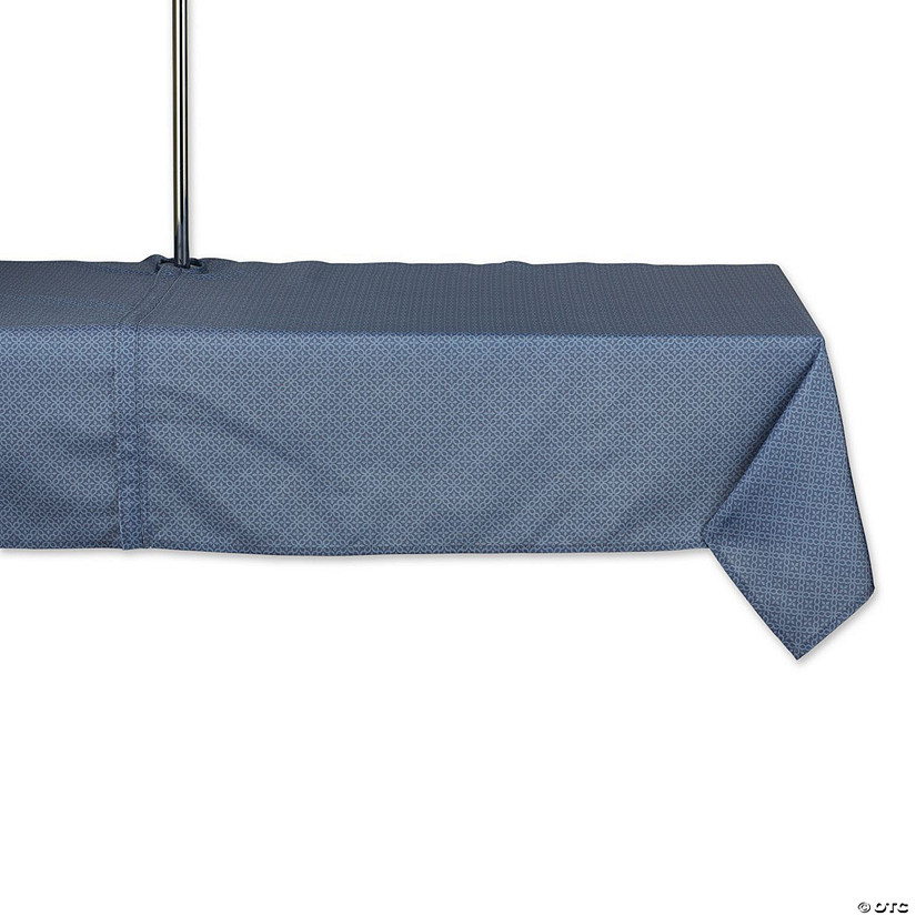 French Blue Tonal Lattice Print Outdoor Tablecloth With Zipper 60X84" Image