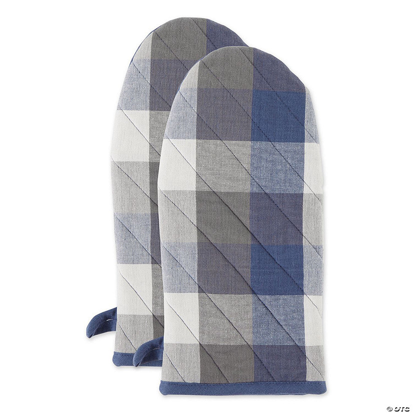 French Blue Tri Color Check Oven Mitt (Set Of 2) Image
