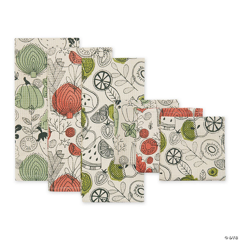 Fresh Produce Print Dishtowel & Dishcloth (Set Of 6) Image