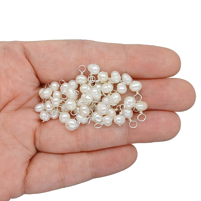 Freshwater Pearl Dangle Charms with Silver-Plated Wire, Tiny Size, 50 pcs Image