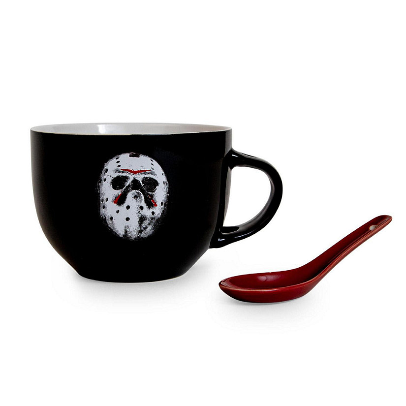 Friday the 13th Jason Voorhees Ceramic Soup Mug With Spoon  Holds 24 Ounces Image
