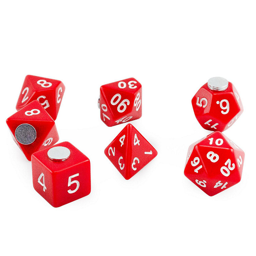 Fridge Magnet Dice Set 7 Piece Set, Red Polyhedral Refrigerator Magnets Image