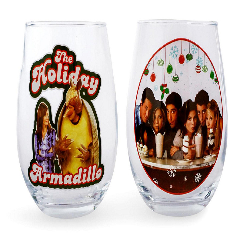 Friends Holiday Stemless Wine Glass Collectible 2-Pack  Each Holds 20 Ounces Image