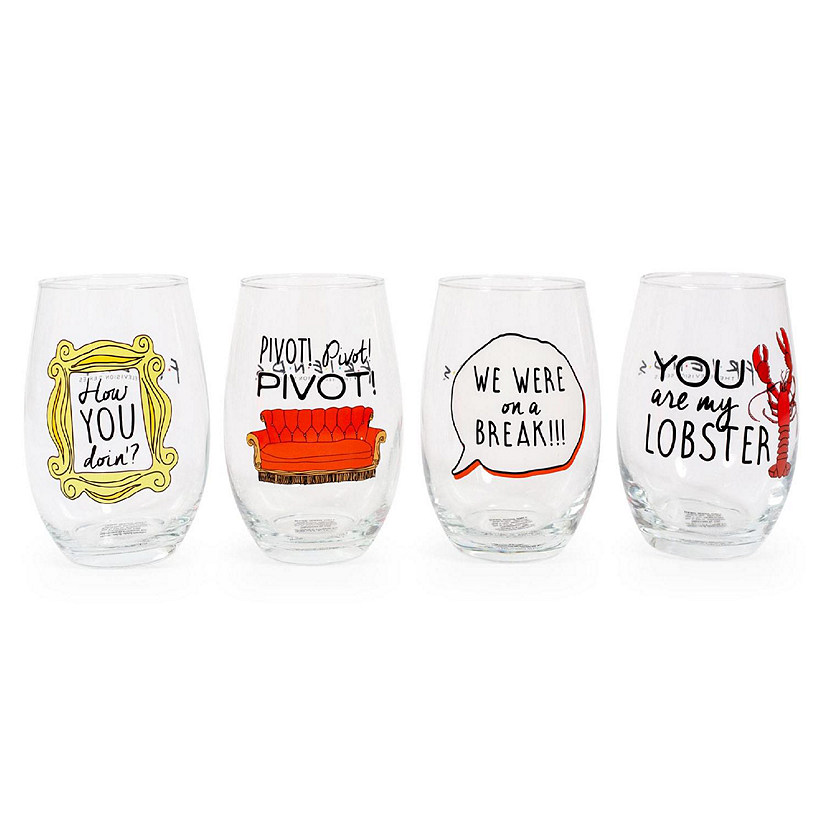 Friends Iconic Quotes 21-Ounce Stemless Wine Glasses  Set of 4 Image