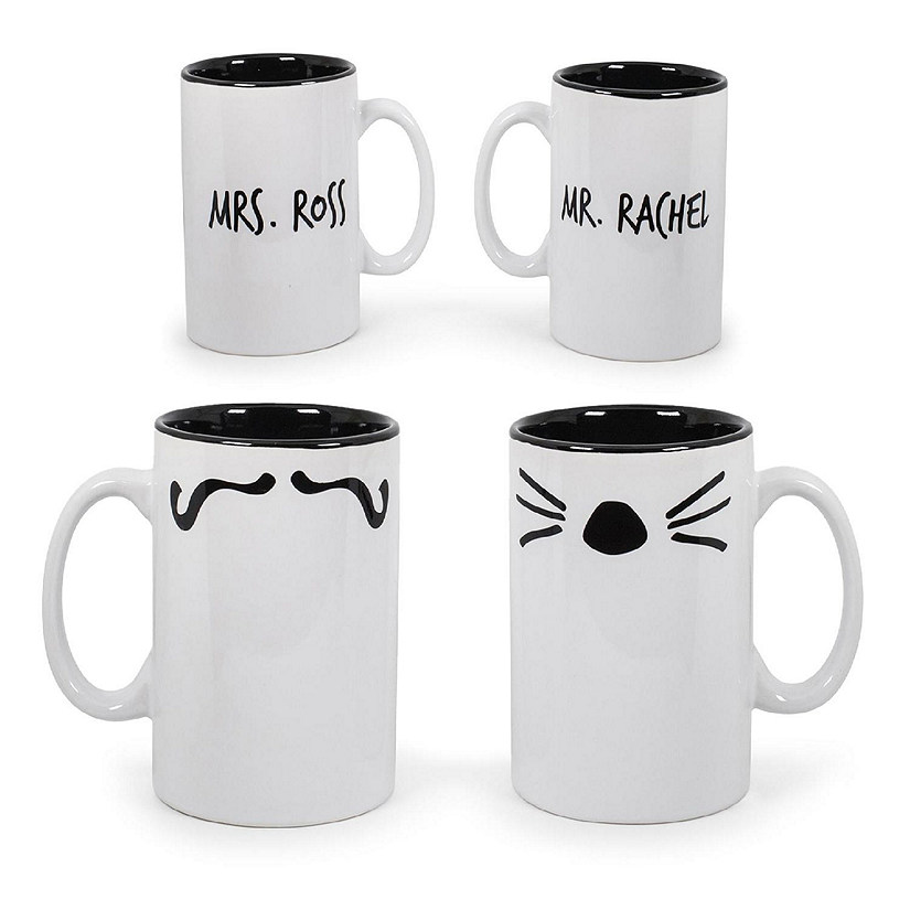 Friends Mr. Rachel Whiskers and Mrs. Ross Moustache Double-Sided Mugs  Set of 2 Image
