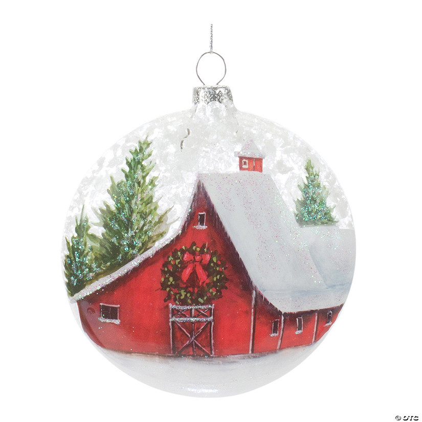 Frosted Barn Ball Ornament (Set Of 12) 4"D Glass Image
