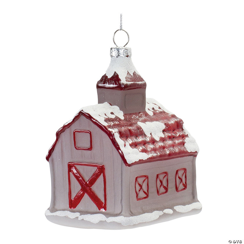 Frosted Barn Ornament (Set Of 6) 4.75"H Glass Image