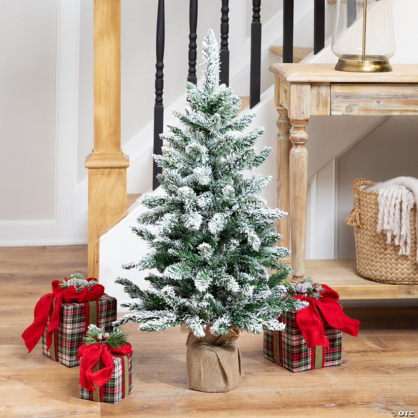 Frosted Pine Artificial Christmas Tree in Burlap Base - 3' - Unlit Image