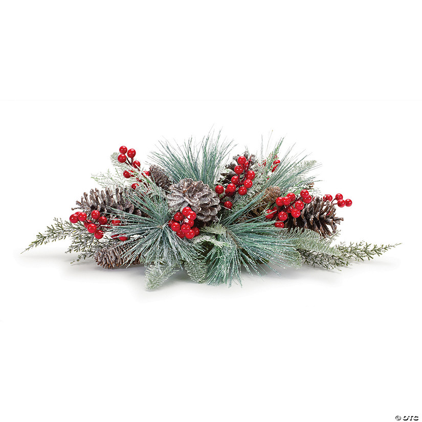 Frosted Pine Cone And Berry Centerpiece 25.25"L X 8.5"H Plastic Image